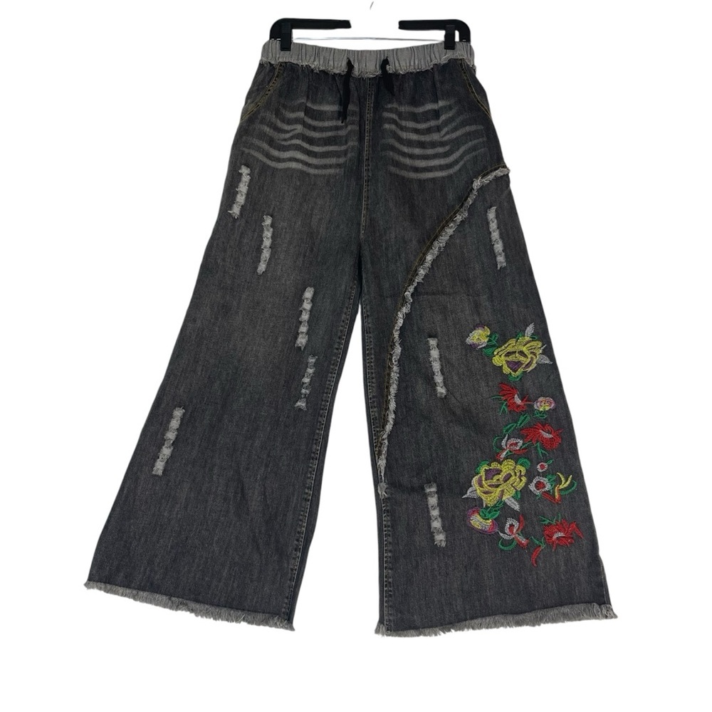 Women’s Yesno Embroidered Wide Leg Jeans Elastic Waist Fits‎ Size 30 *H0144